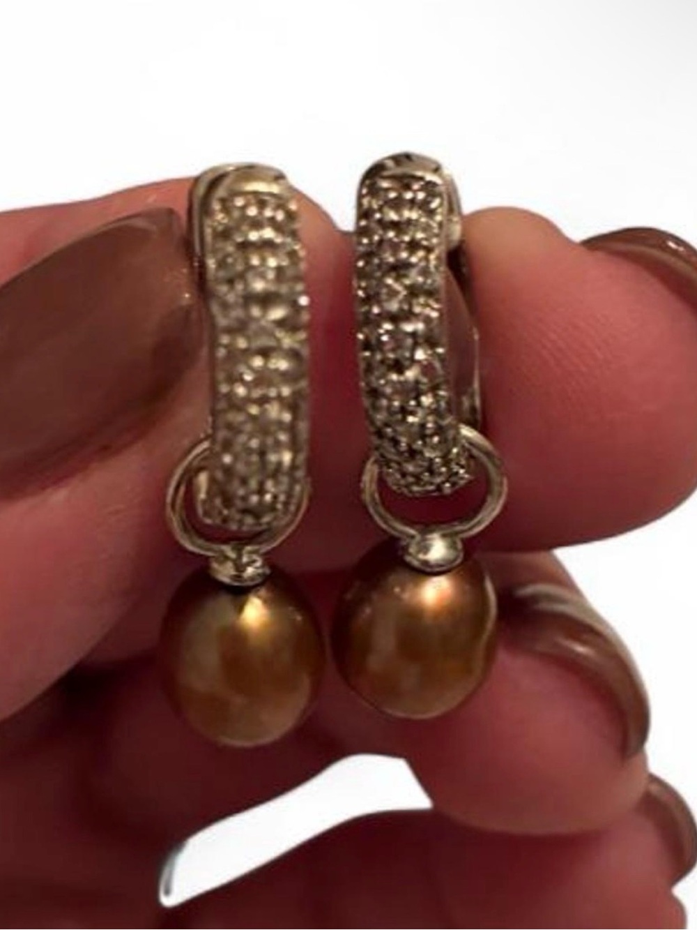 JTV Gold-Tone Pavé Huggie Earrings w/ interchangeable Pearl Drops in many colors
